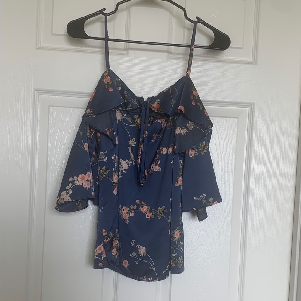 New York & Company Blue Ruffled Camisole with Tie Front
